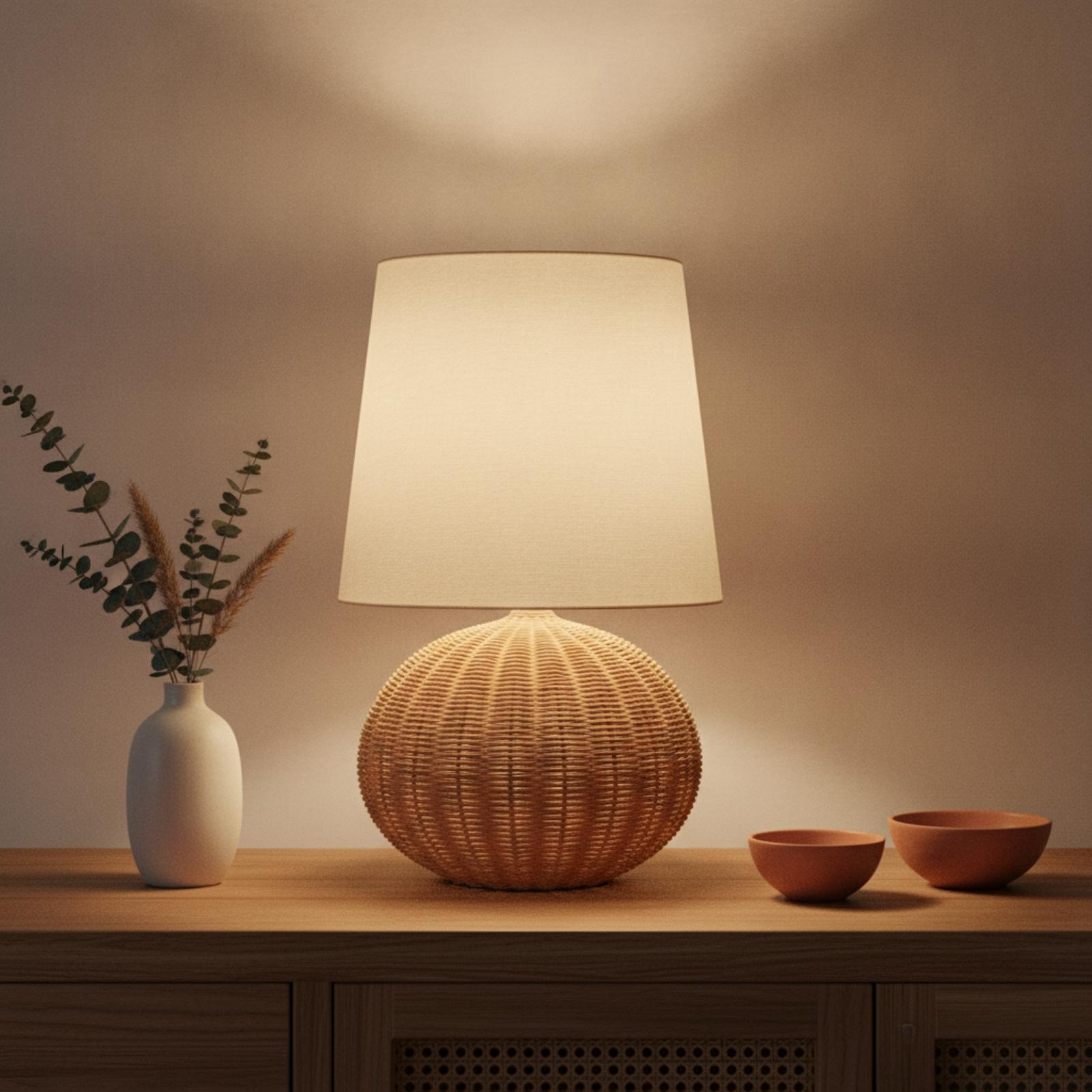 Bedside Lamp Rattan Base Fabri - đánh giá và giá Decor Lighting Table Lamps